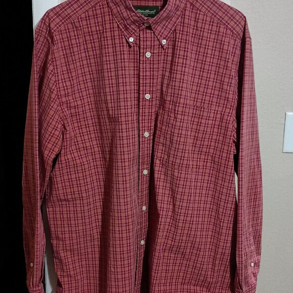 Eddie Bauer Men's Long Sleeve Button Down Shirt Size Large Red Checked - Picture 2 of 12